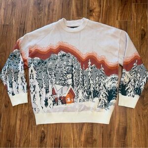Roots Cabin Mountain Landscape Knit Sweater | Size XL
